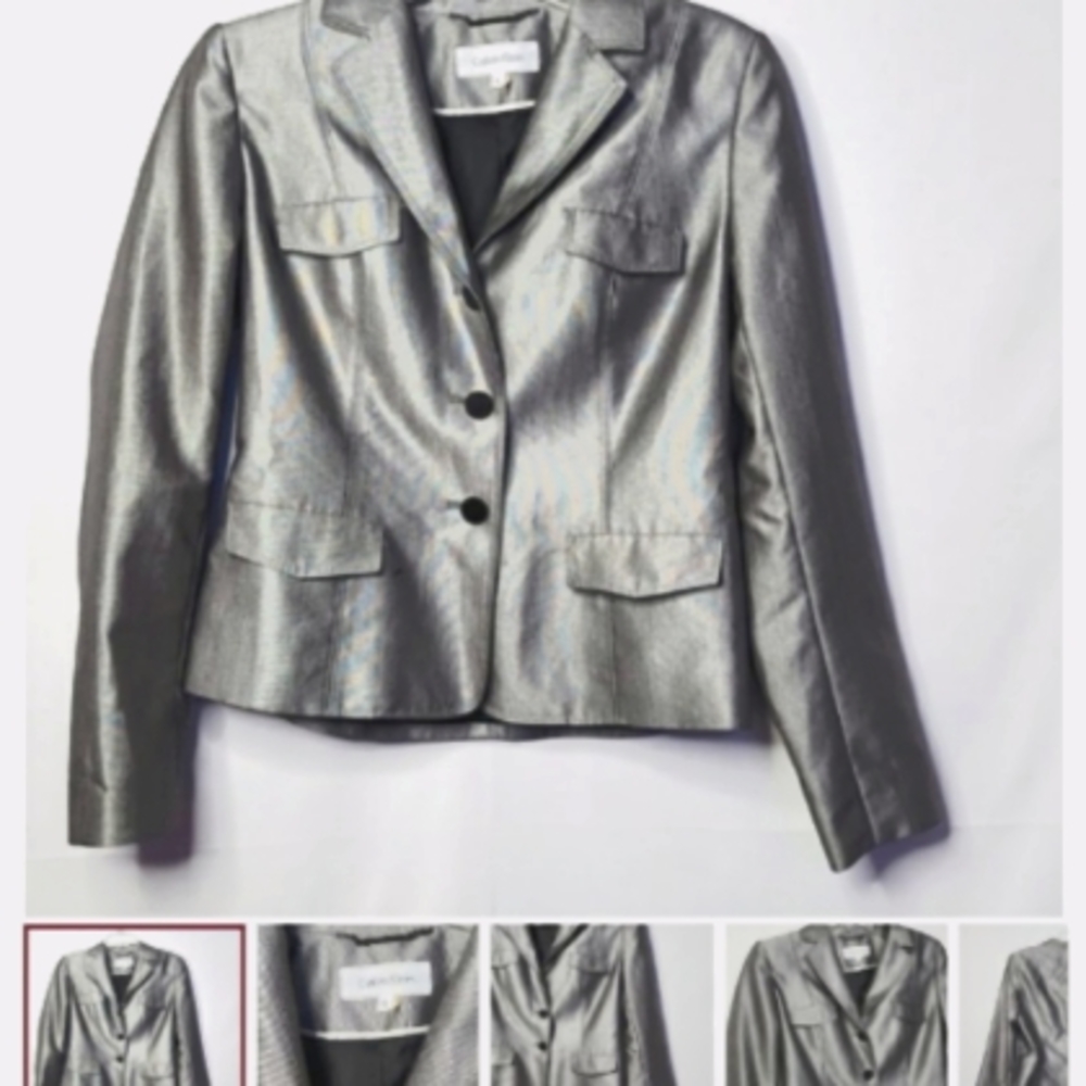 Calvin Klein Silver Metallic Women Blazer